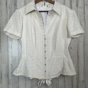 Corset Story Shirt 36 Ivory Full Steel Boned Cottagecore Boho 100% Cotton $330